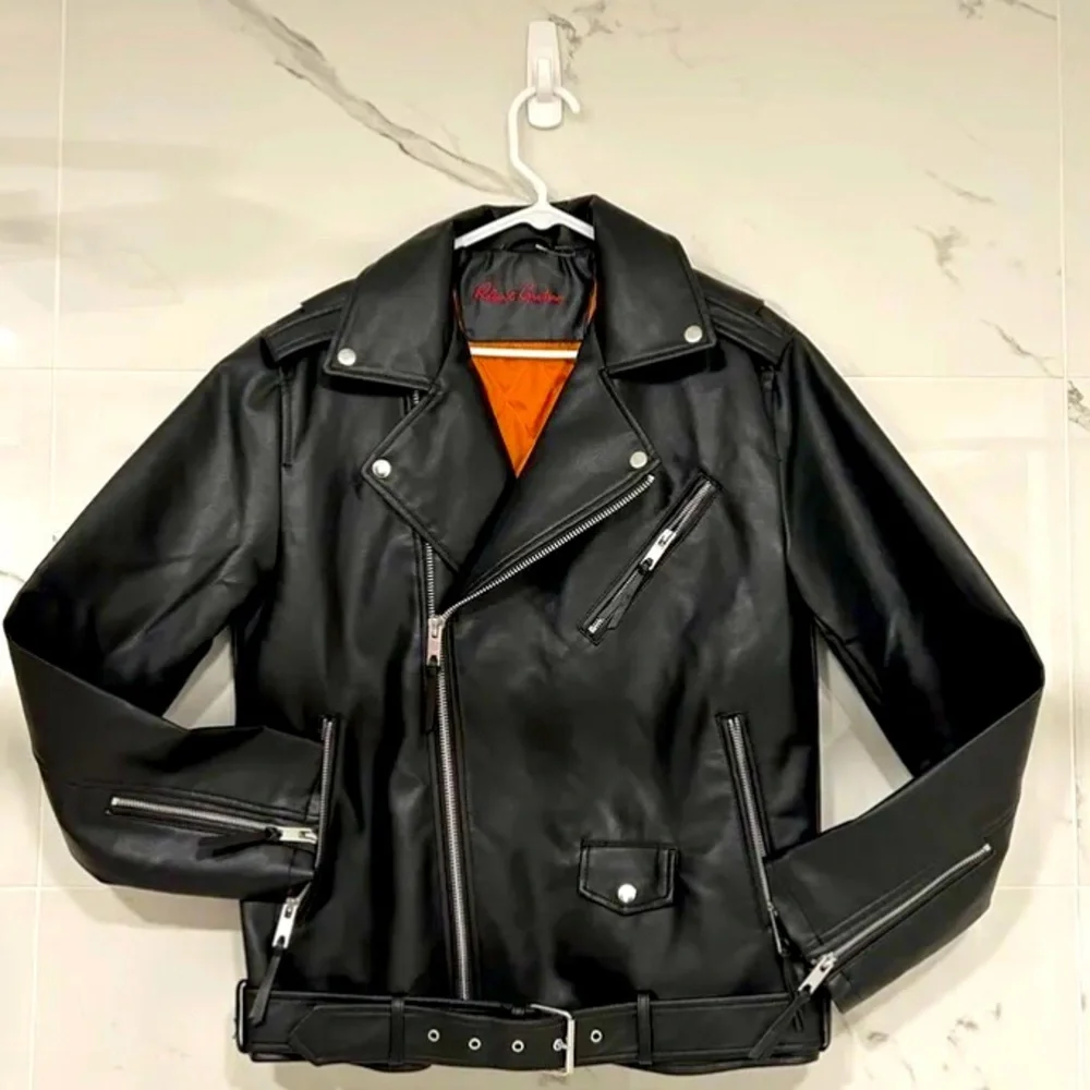 Robert Graham  Black Leather Racer Jacket Men Size Small New Without Tags - Picture 1 of 7